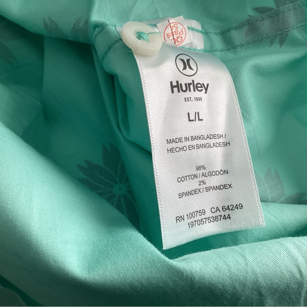 Hurley Teal Floral Button Down Shirt - Picture 3 of 5